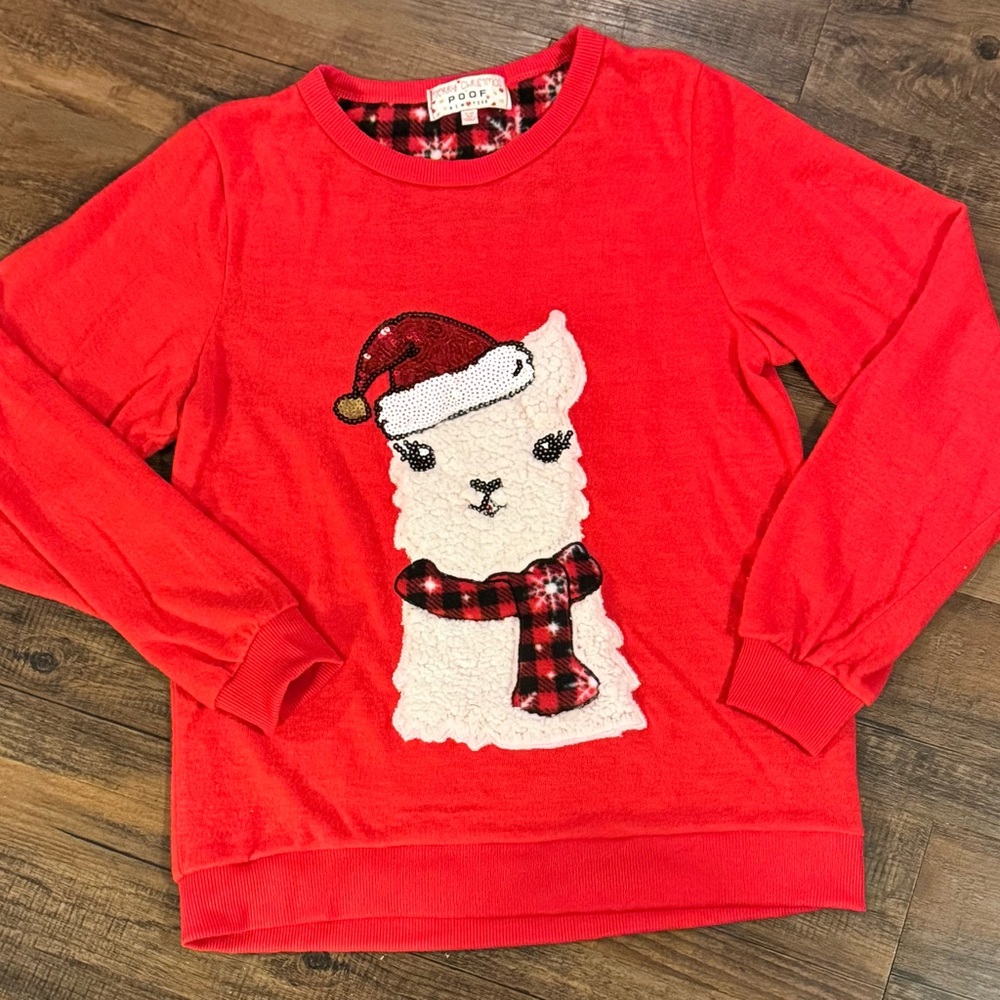 Poof New York Christmas Sweater Women’s Medium Holiday Llama Red Winter